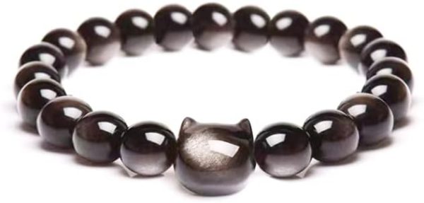 Money Attraction Cat Bracelet - Black Obsidian Women Bracelets -Wealth Prosperity Abundance Stone Bead Bracelet, Entrepreneur Business Luck Beaded Bracelets,Spiritual Mood Energy Cute Protection Stretch Bracelet,Health Good Luck Feng Shui Bracelets For Women Gifts For Women