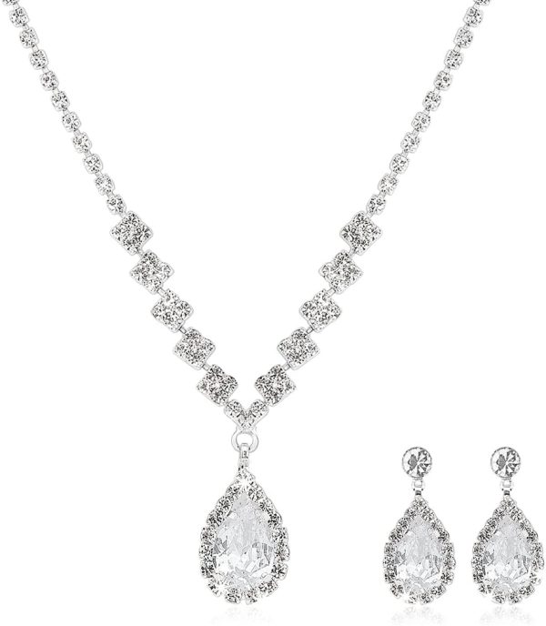Silver Jewelry Set for Women Necklace Earrings Party Prom Brides