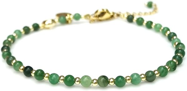 3mm Tiny Beads Natural Gemstone Bracelet for Women, Adjustable 7.1" Energy Gem Charm Jewelry, Dainty Handmade Birthday Gift