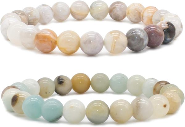Natural Gemstone Semi Precious Healing Crystals Handmade Stretchy Round Beads Bracelet,Stocking Stuffers for Women Enhance Positive Energy