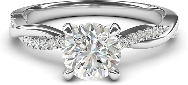 White Gold 4-Prong Petite Twisted Vine Simulated  Diamond or Genuine Moissanite Engagement Ring Promise Bridal Ring