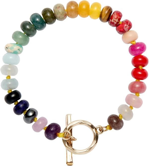 Boho Beaded Bracelets for Women Neon Rainbow Bead Bracelet Handmade Natural Gemstone Stone Beach Jewelry