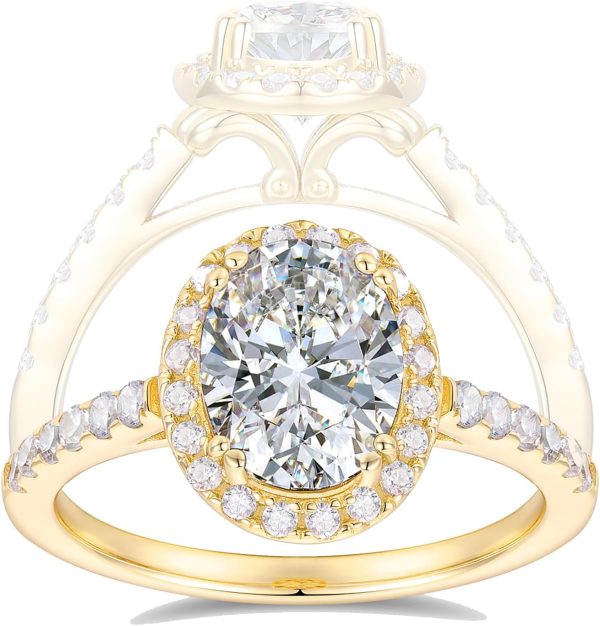 Solid Gold 7x9mm Oval Cut D Color  Moissanite Engagement Rings for Women