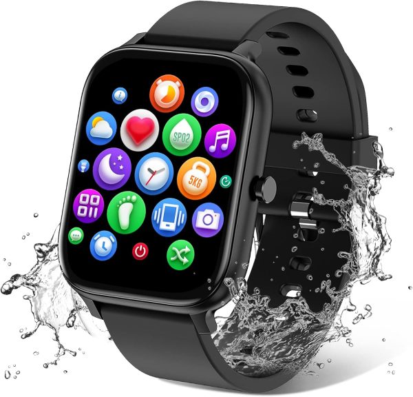 Smart Watch for Men Women Compatible with  Samsung  Phone 1.83 inch Full Touch Screen  Waterproof Bluetooh Fitness Tracker Heart Rate/Sleep Monitor, Black